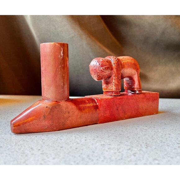 Antique Handcrafted catlinite Stone Buffalo T-Pipe Native American Sculpture - Picture 3 of 11